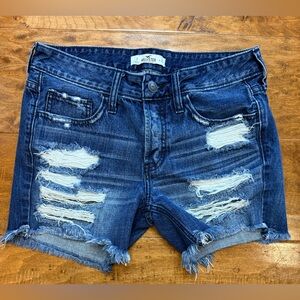 Hollister Distressed Denim Shorts W26 Frayed Hem Button Fly EUC